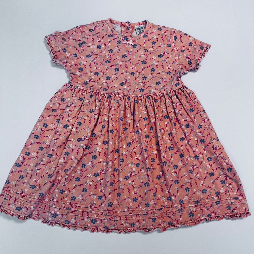 Vintage Girls Pink Floral Dress Size 5T 100% Cotton Cottagecore